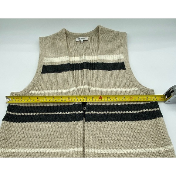 Madewell Striped Knit Vest Fringe Tan Navy White S M - Picture 6 of 10